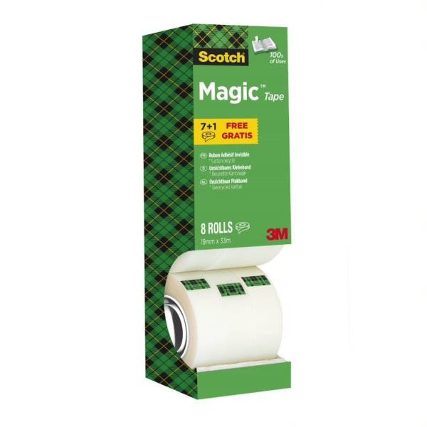 Klebeband Magic 810, Zellulose Acetat,unsichtbar,beschriftbar,33mx19mm,8 Rollen