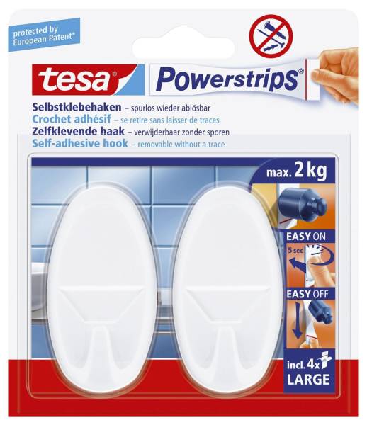 Powerstrips Systemhaken ablösbar, oval, weiß, Tragfähigkeit 2 kg®