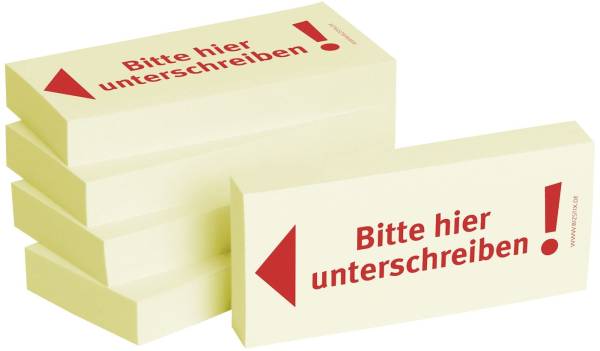 Bedruckte Haftnotizen Text: Bitte hier unterschreiben