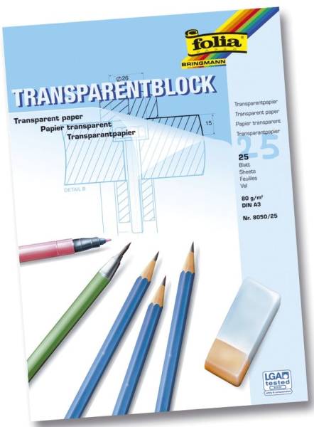 Transparentpapier 80g, A3 Block, 25 Blatt