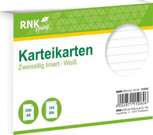 RNK Karteikarte A6 100 ST weiß 115060 liniert