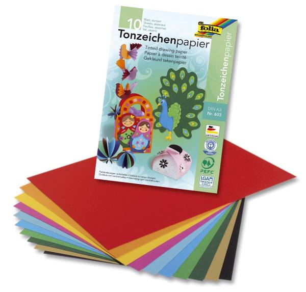 Tonpapierblock A3, 10 Farben sortiert, 10 Blatt