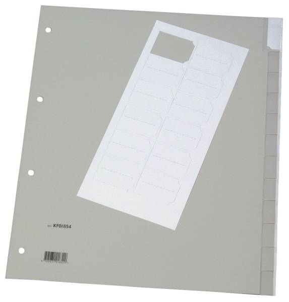 Register blanko, PP, A4 Überbreite, 12 Blatt, grau