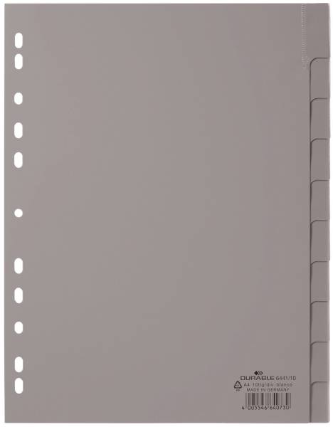 DURABLE Register Plastik A4 blanko 10tlg. grau 6441 10 Beschriftungssch. ausw.