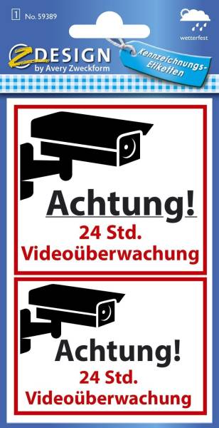AVERY ZWECKFORM Warnetikett Videoüberwacht 59389