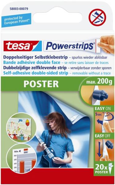 Powerstrips Poster ablösbar, Tragfähigkeit 200 g, weiß, 20 Stück®