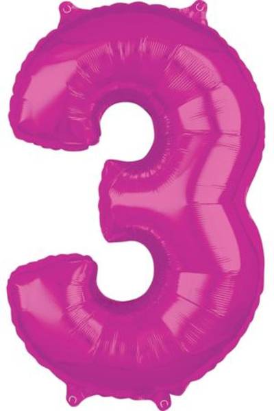 Folienballon Zahl 3 rosa 661801 66x43cm
