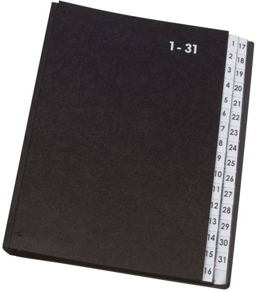 Pultordner Hartpappe 1 31, 32 Fächer, Farbe schwarz