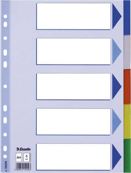 Register blanko, A4, PP, 5 teilig + Deckblatt, farbig