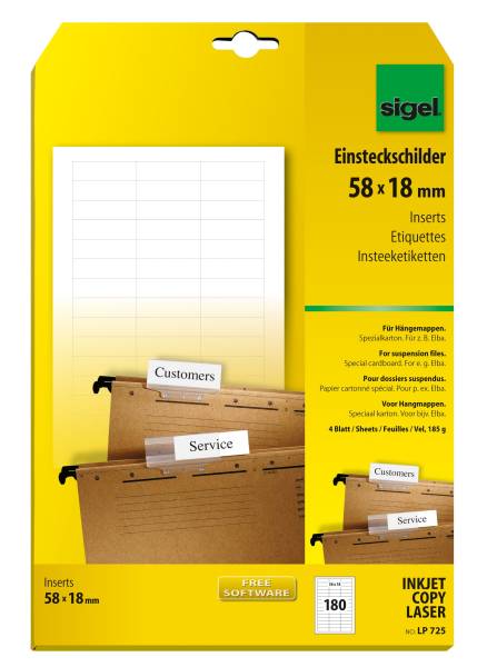 SIGEL Einsteckschild 4Bl, weiß LP725 180St