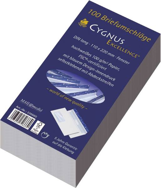 Briefumschlag DL, haftkebend, weiß, Offset 100g, 100 Stück mit Fenster