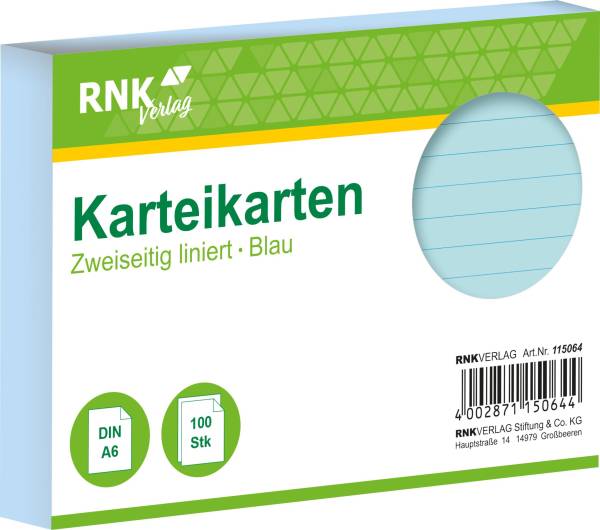 RNK Karteikarte A6 100 ST blau 115064 liniert