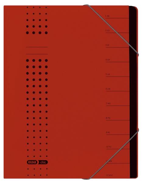Ordnungsmappe chic, Karton (RC), 450 g qm, A4, 12 Fächer, rot