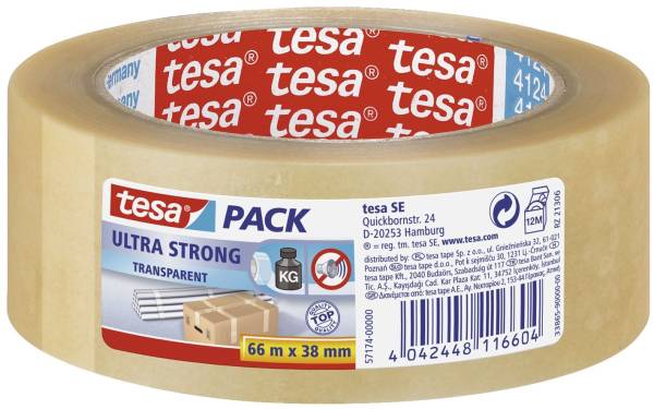 Verpackungsklebeband tesapack Ultra Strong, PVC, 66 m x 38 mm, transparent®