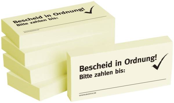 Bedruckte Haftnotizen Text: Bescheid in Ordnung