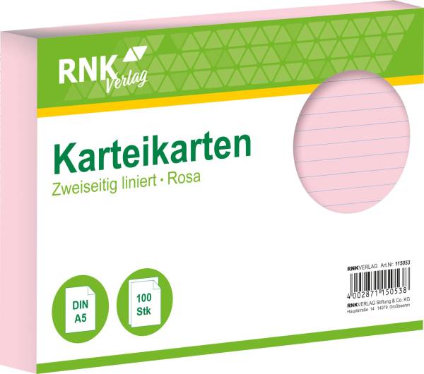 Karteikarten DIN A5, liniert, rosa, 100 Karten