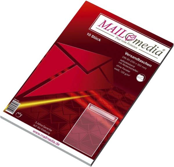 Versandtaschen B4, ohne Fenster, haftklebend, 120 g qm, weiß, 10 Stück
