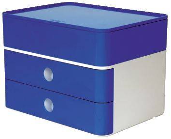 SMART BOX PLUS ALLISON Schubladenbox mit Utensilienbox stapelbar, 2 Laden, weiß blau