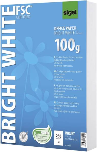 Office Papier BRIGHT WHITE, ultraweiß, 100 g qm, A4, 250 Blatt