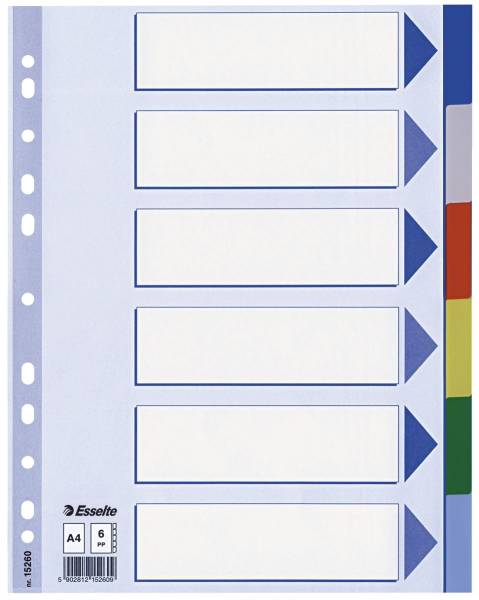 Register blanko, A4, PP, 6 teilig + Deckblatt, farbig