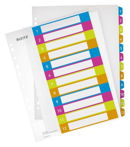 1244 Register Serie WOW 1 12, A4 Überbreite, PP, 12 Blatt, farbig