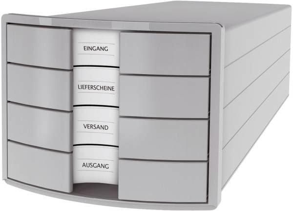 Schubladenbox IMPULS A4 C4, 4 geschlossene Schubladen, lichtgrau