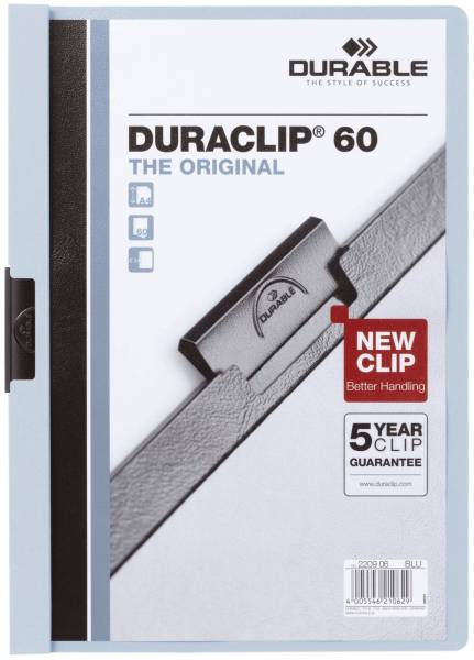 DURABLE Klemmmappe Duraclip A4 blau 2209 06 60 Blatt
