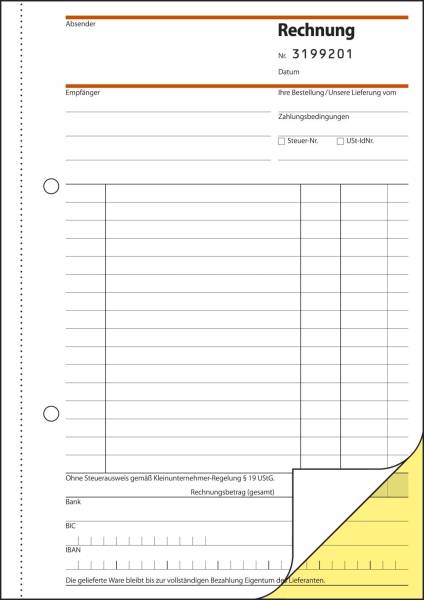 Rechnung für Kleinunternehmer ohne MwSt Ausweis A5, SD, 2 x 30 Blatt