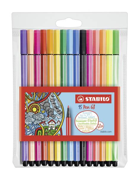 STABILO Fasermaler Pen 68 Etui 15 Stück 6815-2 10 + 5 Stück neon