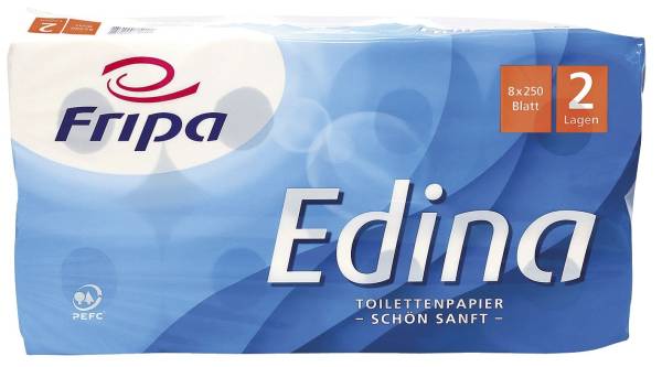 Toilettenpapier Edina 2 lagig, geprägt, hochweiß, 8 Rollen à 250 Blatt
