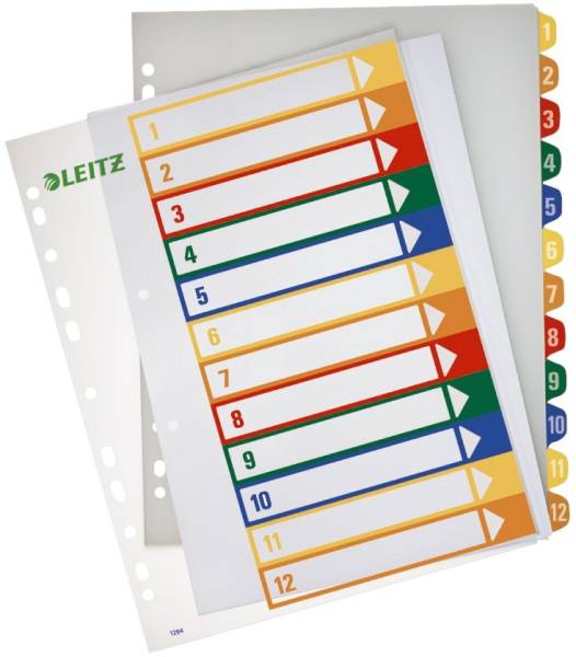 1294 Zahlenregister PP, blanko, bedruckbar, A4 Überbreite, 12 Blatt, farbig