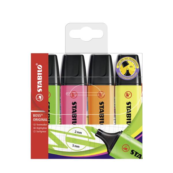 STABILO Textmarker Boss Etui 4 Farben sort. 70/4 Blister