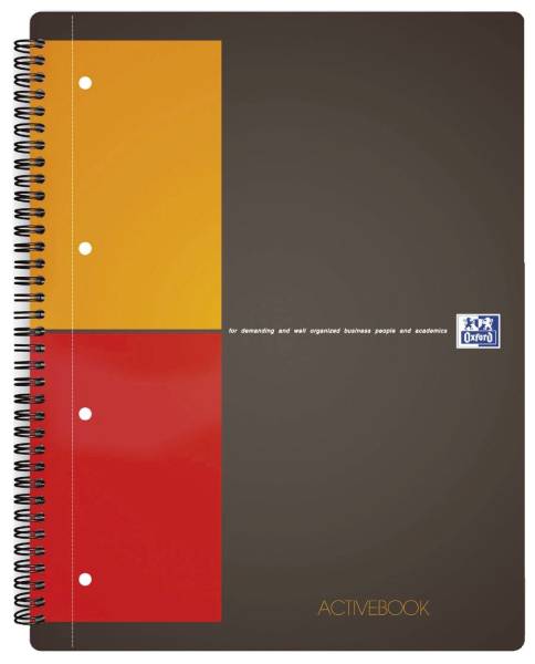 International Activebook A4+, 5 mm kariert, 80 Blatt, Register und Dokumententasche, grau