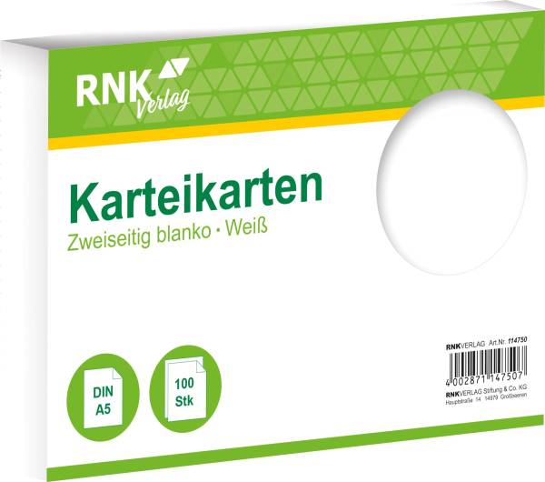 RNK Karteikarte A5 100 ST weiß 114750 blanko