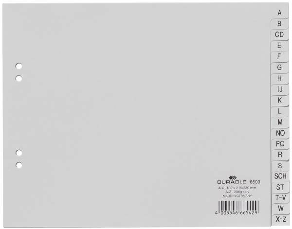 Register A Z, PP, grau, A4 halbe Höhe, 20 Blatt