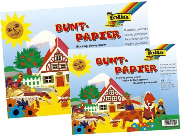 Buntpapier Hefte, gummiert, 14x20cm, 12 Blatt, 12 farbig