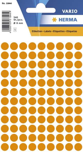 1844 Vielzwecketiketten orange, Ø 8 mm, matt, 540 Stück