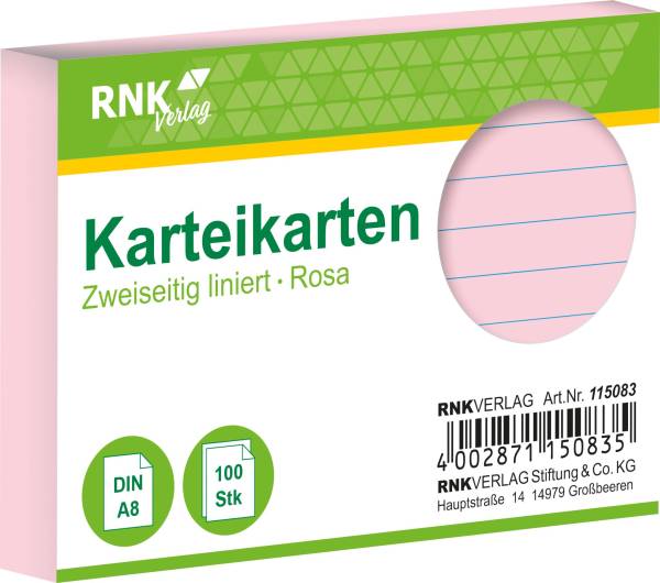 RNK Karteikarte A8 100 ST rosa 115083 liniert