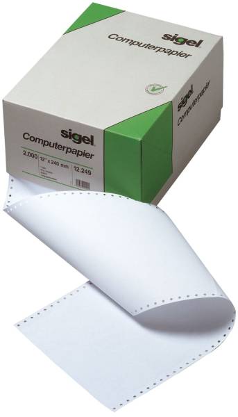 DIN Computerpapier, 1fach, 12"x240 mm (A4 hoch), längsperforiert, 2000 Blatt