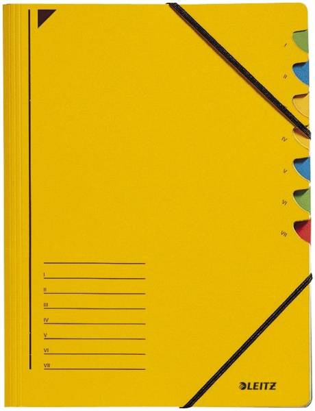 3907 Ordnungsmappe 7 Fächer, A4, Pendarec Karton (RC), 430 g qm, gelb