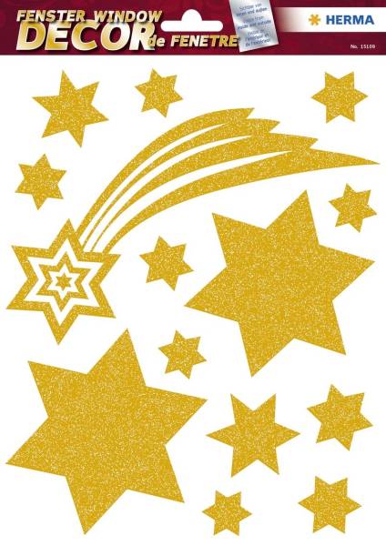 HERMA Weihn. Fensterbild Sterne gold 14 Stück 15109