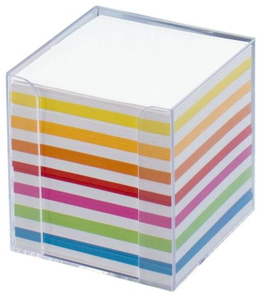 FOLIA Zettelbox 9.5x9.5x9.5 glasklar 9903 Papier weiss+fbg.