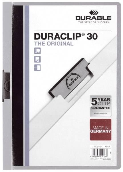DURABLE Klemmmappe Duraclip A4 grau 2200 10 30BL