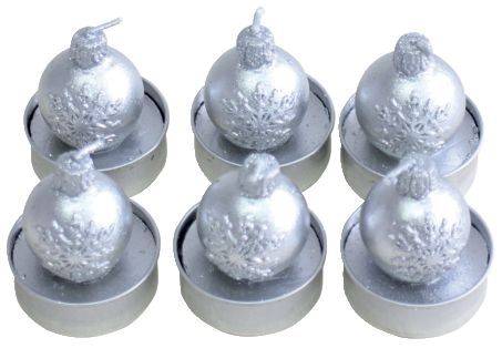 Teelichter Weihnachten "Kugel mit Schneeflocke" silber, 6 Stück
