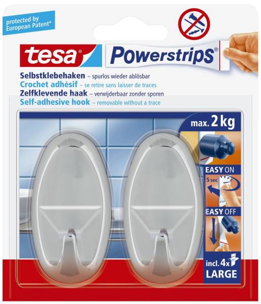 Powerstrips Systemhaken ablösbar, oval, chrom, Tragfähigkeit 2 kg®