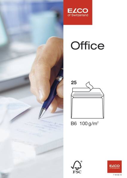 Briefumschlag Office B6, hochweiß, haftklebend, ohne Fenster, 100 g qm, 25 Stück
