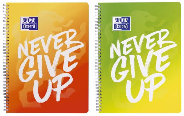 Collegeblock Never give up A4+, kariert, 80 Blatt, Rand links und rechts, perforiert, 4 fach Lochung