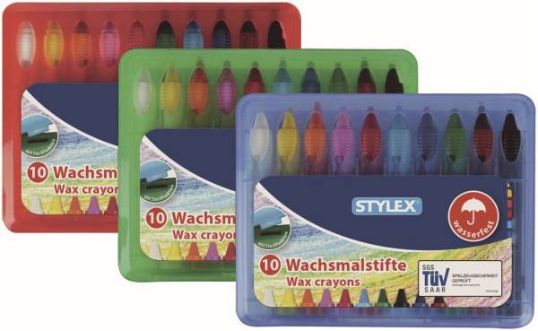 TOPPOINT Wachsmalstiftetui wasserf. Box 28215 10St sortierte Farben