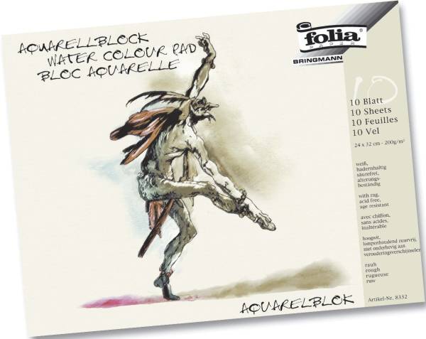 Aquarellblock 200 g qm, rau, 30x40 cm, weiß, 10 Blatt
