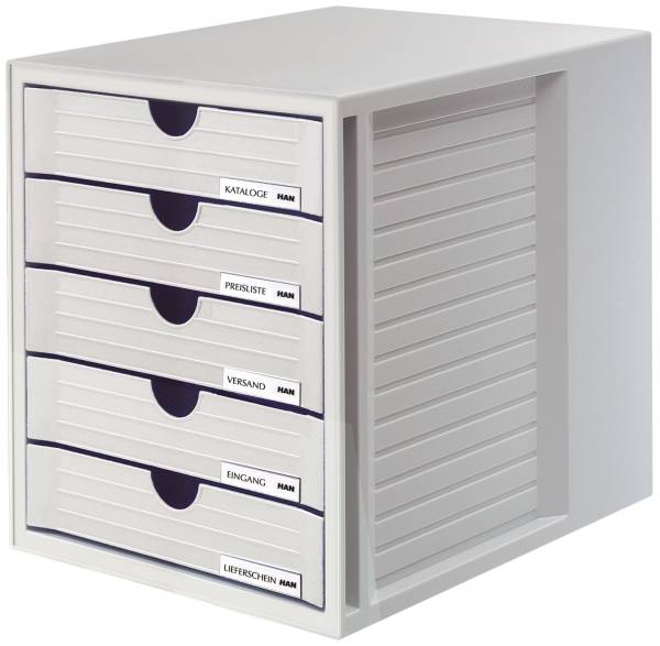 Schubladenbox SYSTEMBOX A4 C4, 5 geschlossene Schubladen, lichtgrau
